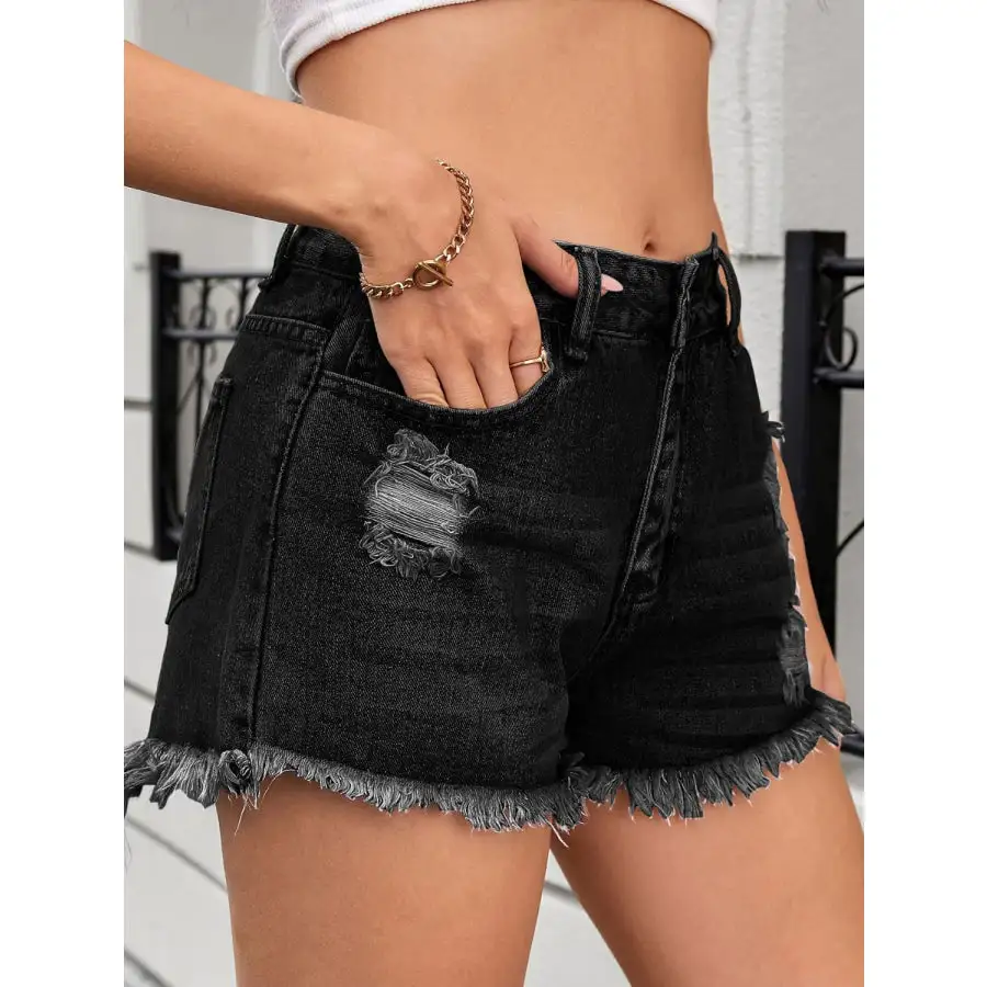 Chic Distressed Raw Hem Denim Shorts