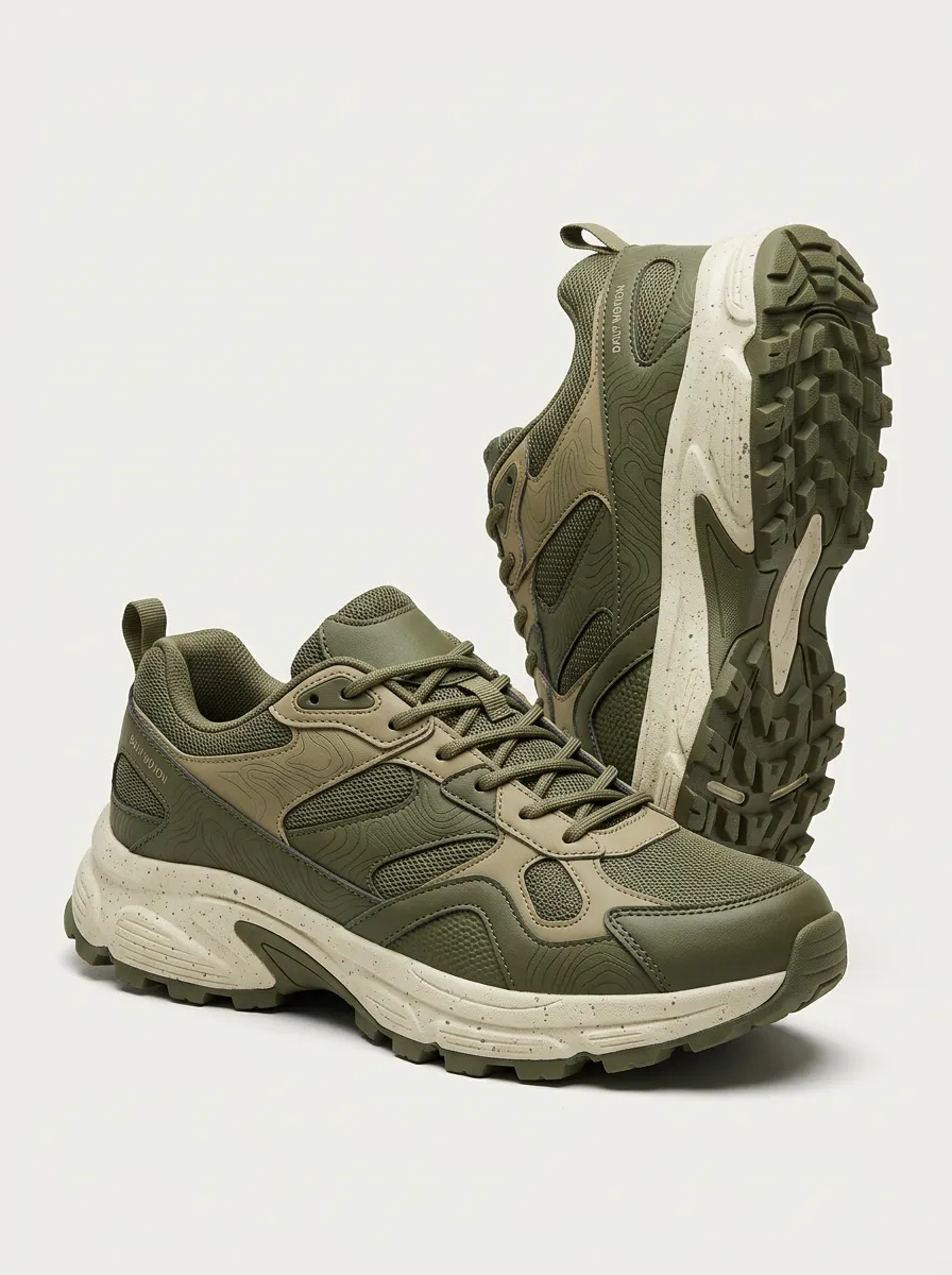 Outdoor-Inspired Panel Hiking-Inspired Topographic Casual Sneakers
