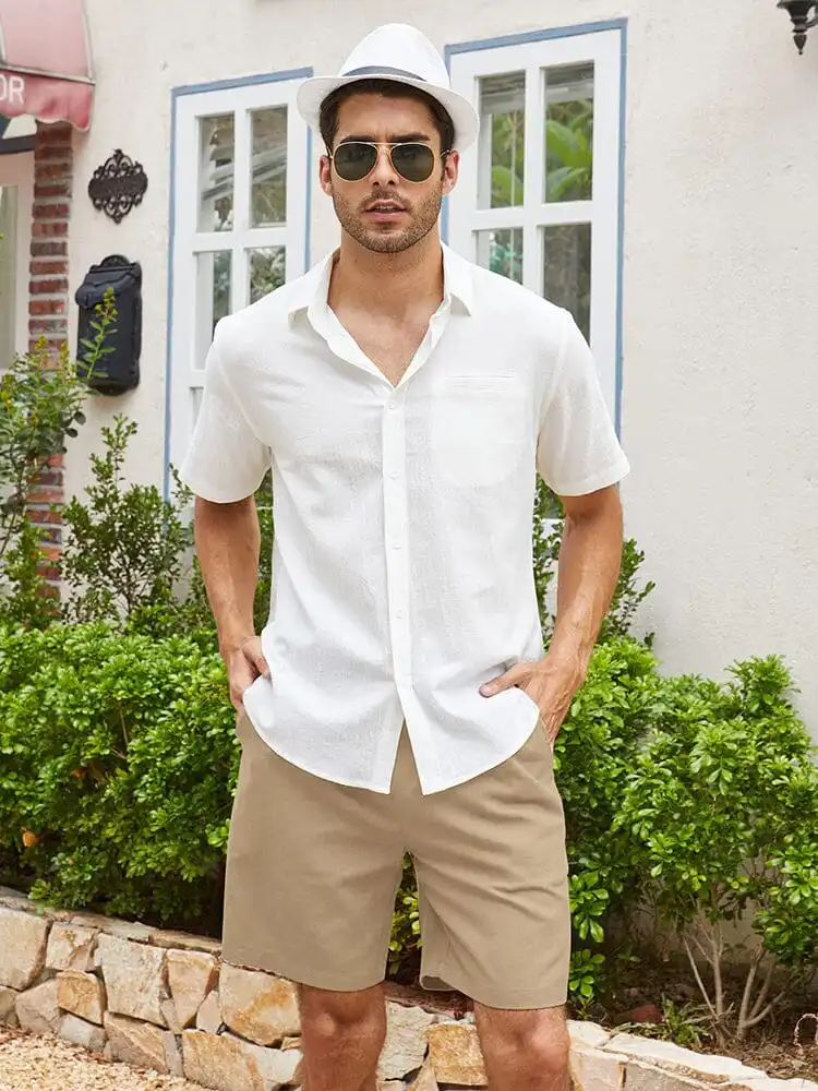 Casual Elastic Waist Linen Holiday Shorts