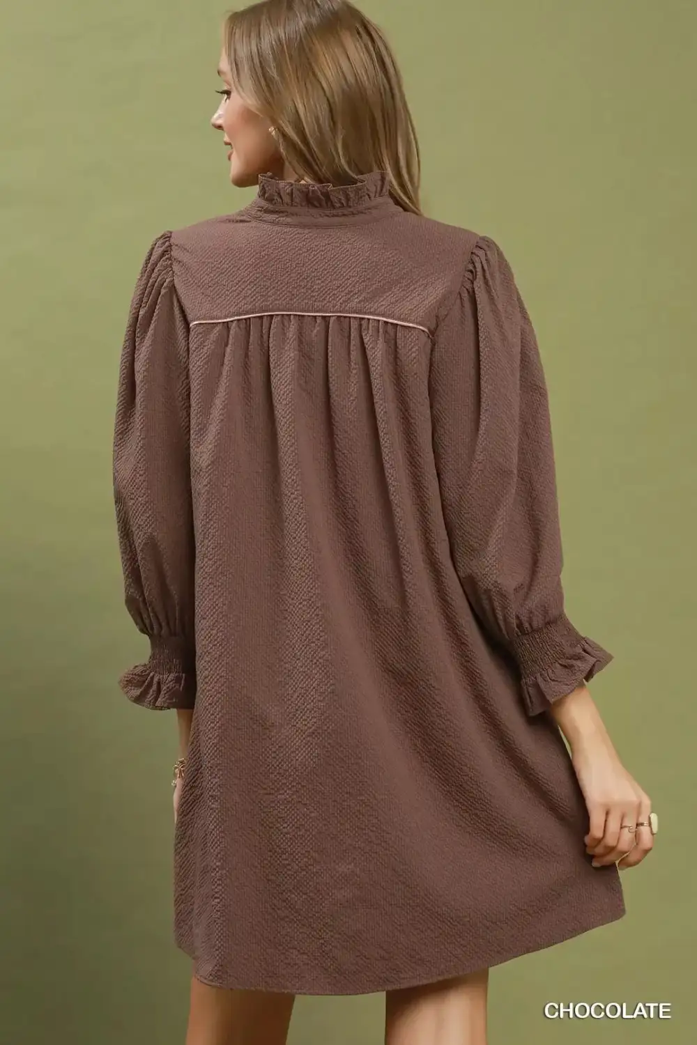 Textured Puff Sleeve Mini Dress