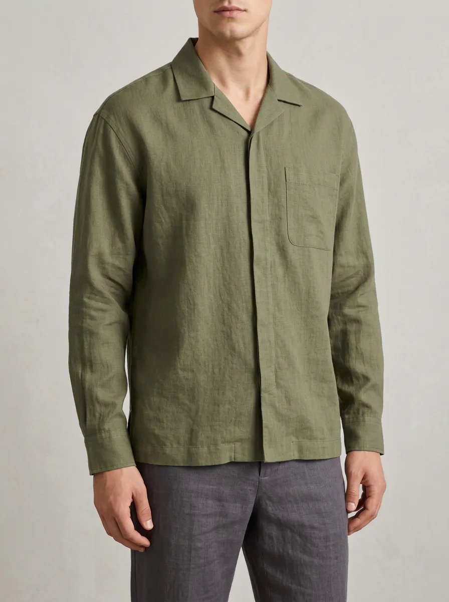 Olive Green Shirt Featuring Classic Collar Design