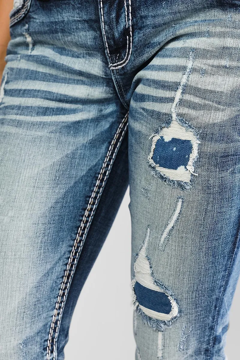 Mid Waist Wash Straight Leg Jeans