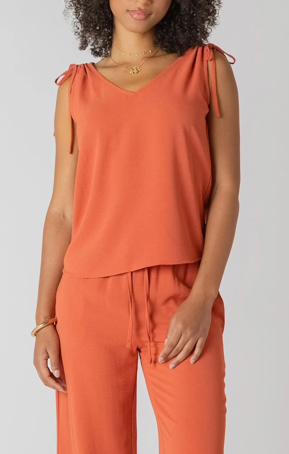 V Neck Tie Shoulder Top