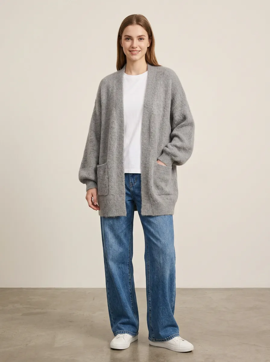 Women's Open-Front Knit Cardigan Oversized