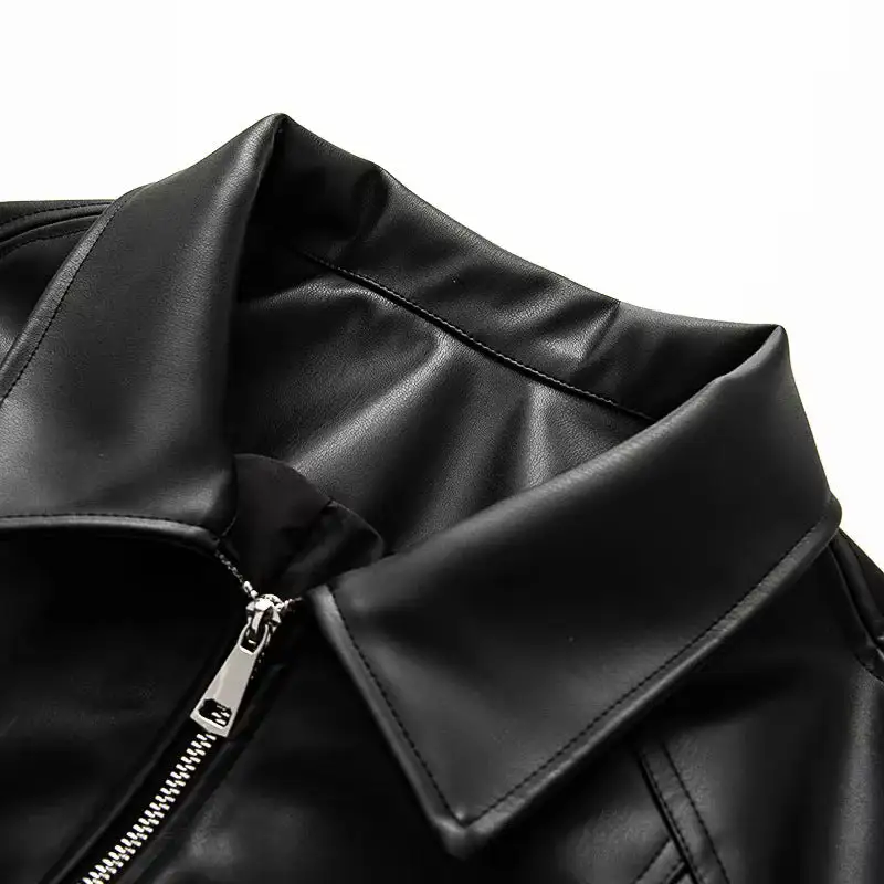 Tailored Faux Leather Zip Front Elastic Hem Bomber Jacket