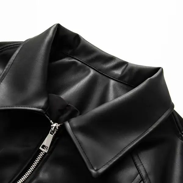 Tailored Faux Leather Zip Front Elastic Hem Bomber Jacket