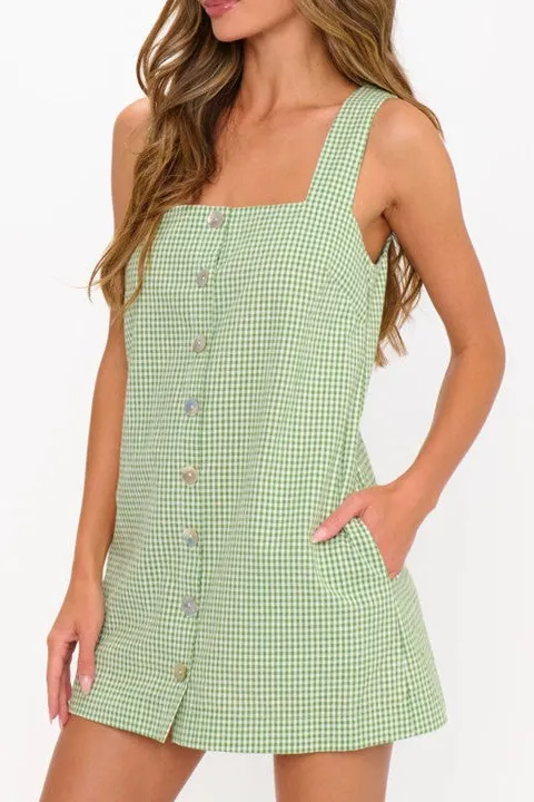 Green Gingham Sleeveless Mini Dress