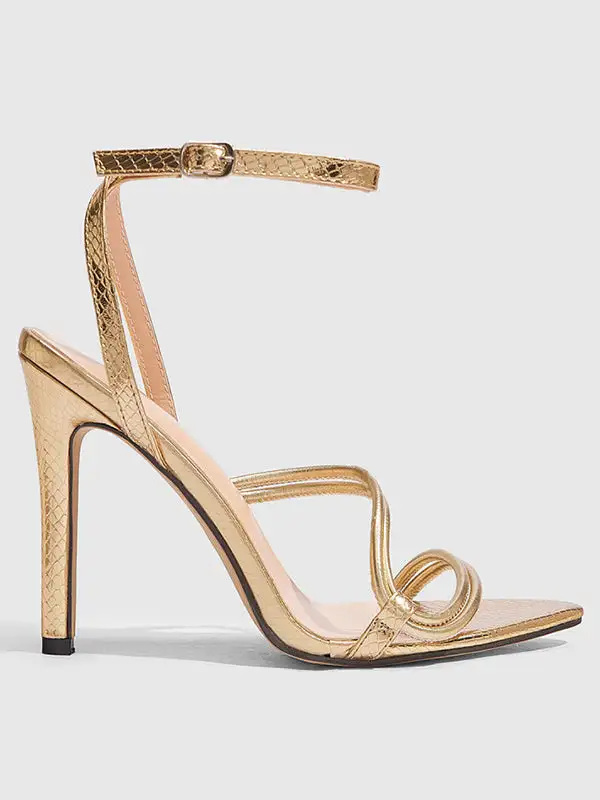 Buckle Cutout Panel Detail Heeled Sandals
