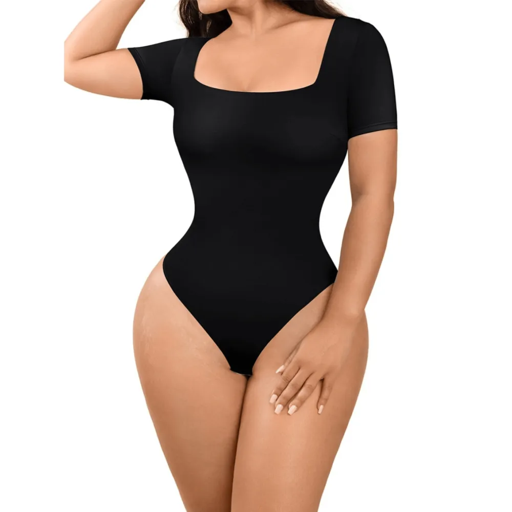 Square Neck Short Sleeve Shaping Bodysuit
