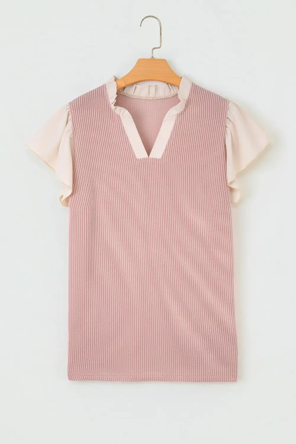 Women's Ribbed Knit Textured Short Sleeve Top