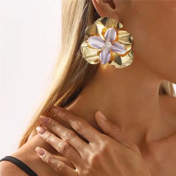 Vintage Floral Metal Statement Earrings