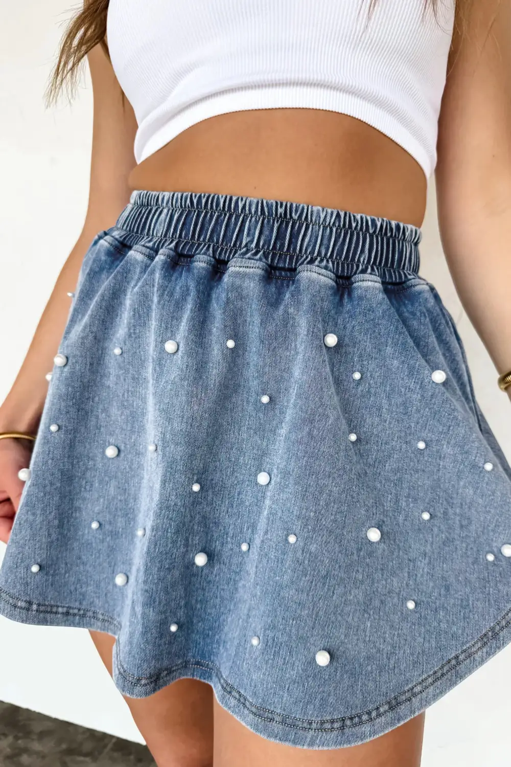 Elastic Waist Denim Shorts