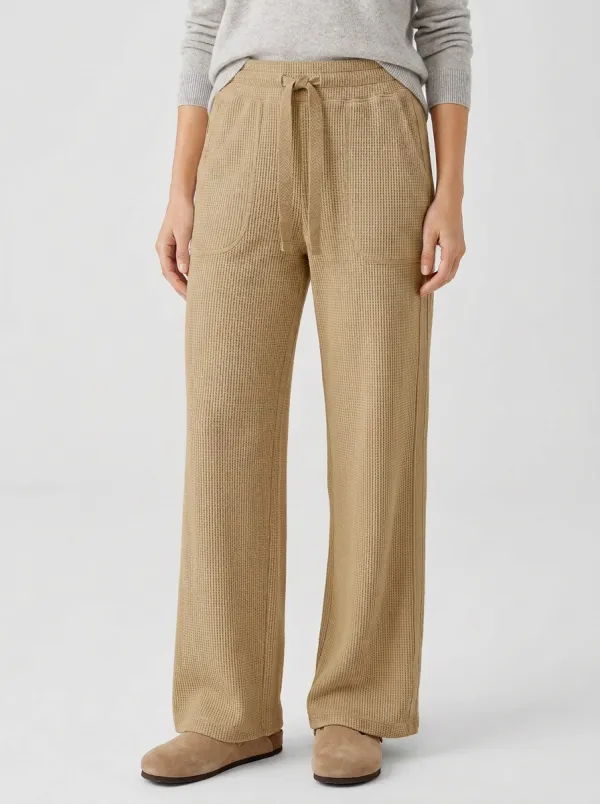 Women's Casual Waffle Knit Drawstring Wide Leg Pants