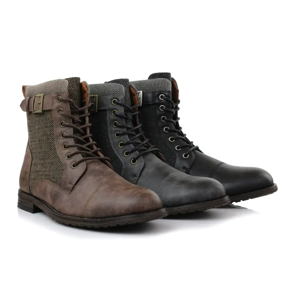 Classic Faux-Leather Lace-Up Zip-Up Combat Boots