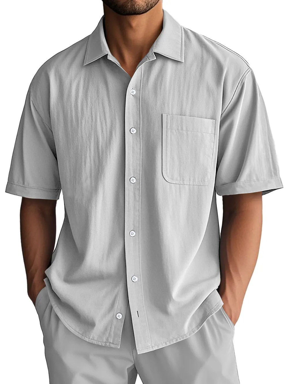 Layered Short Sleeve Camp Collar Pocket Shirt