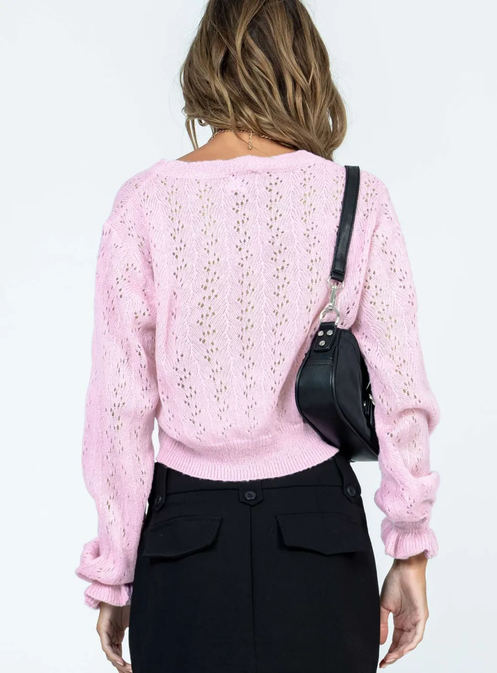 Pink Semi-Sheer Cropped Cardigan