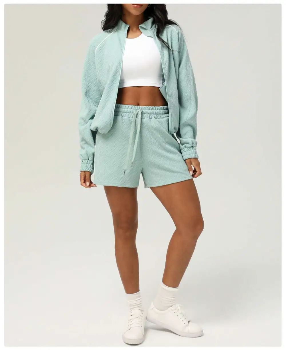 Long-Sleeve High-Waist Jacket and Shorts Active Set