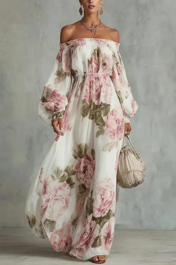 Airy Printed Coordinating Top And Flowing Maxi Skirt Set