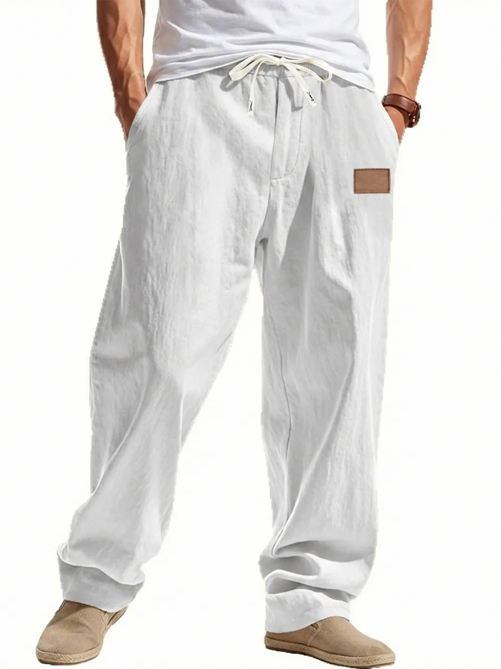 Linen Blend Wide Leg Trousers