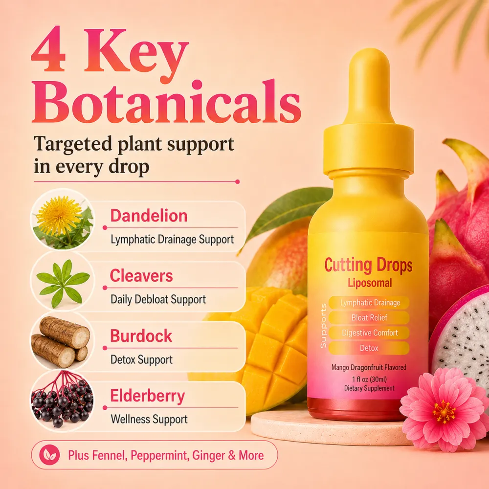 Cutting Drops – Lymphatic-Focused Debloat Formula with Dandelion, Cleavers, Burdock & Elderberry, Mango Dragonfruit Flavor