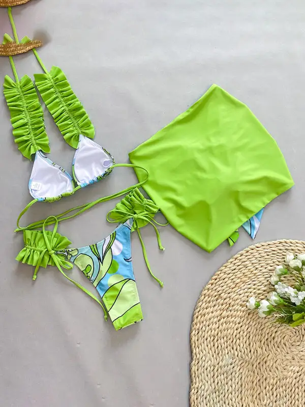 Layered Ruffled Edge Split Bikini Swim Set