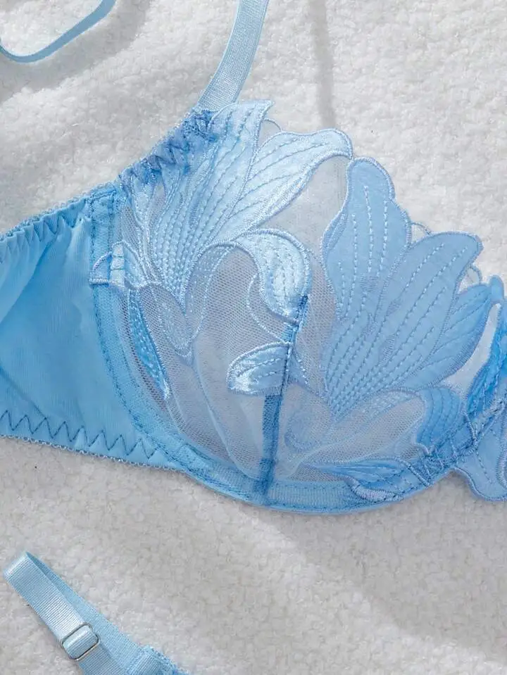 Sculpted Embroidered Silk Lingerie Set