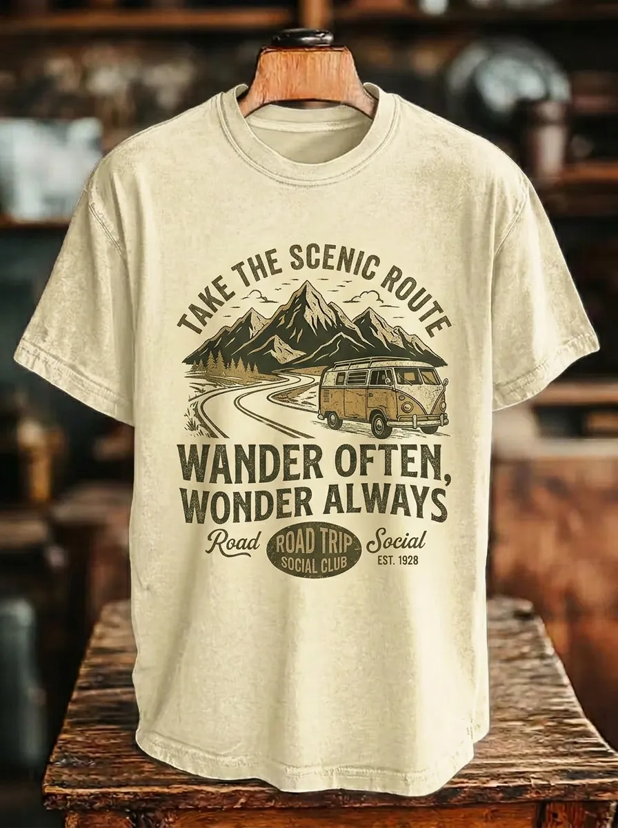Unisex Road Trip Lover Mountain Van Printed T-shirt