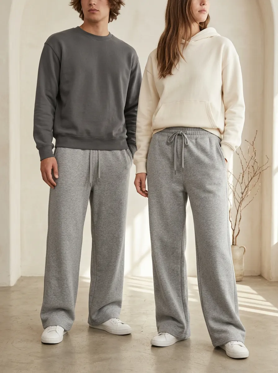 Unisex Casual Drawstring Wide-Leg Sweatpants