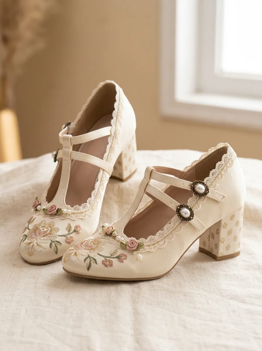 Lace Pearl Embroidered Women's Bavarian Occasion Heels