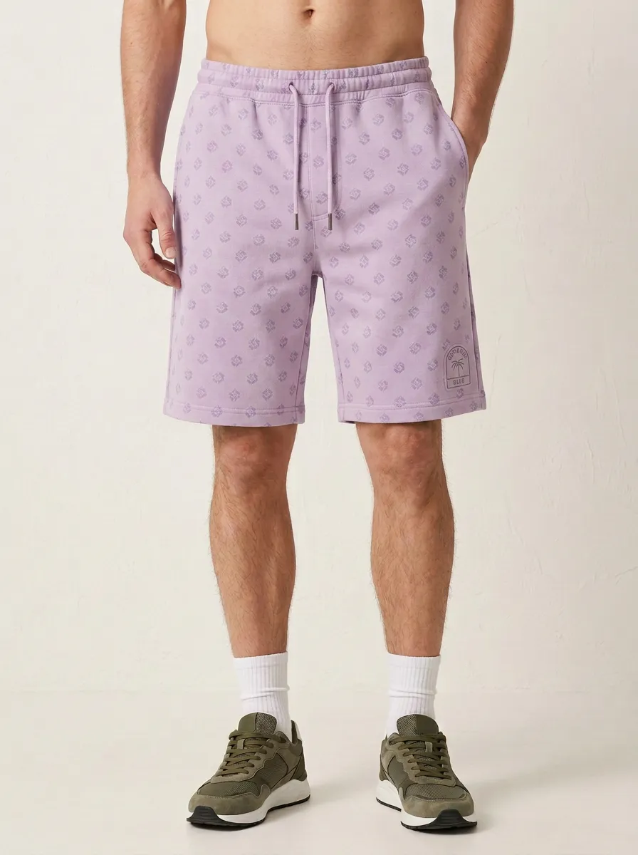 Men's Geometric Running Drawstring Elastic-Waist Printed Sweat Shorts