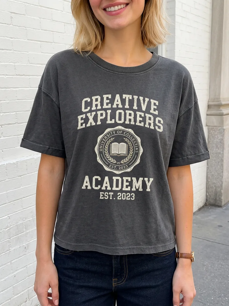 Women's Creative Explorers Academy Book Logo Printed T-shirt