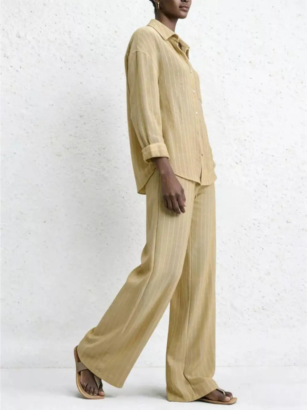 Striped Button Up Shirt and Pants Set