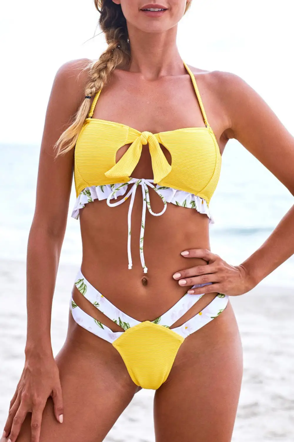 Polka Dot Ruffle Bandeau Bikini Swimsuit