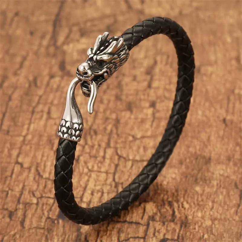 Braided Leather Dragon Punk Bracelet