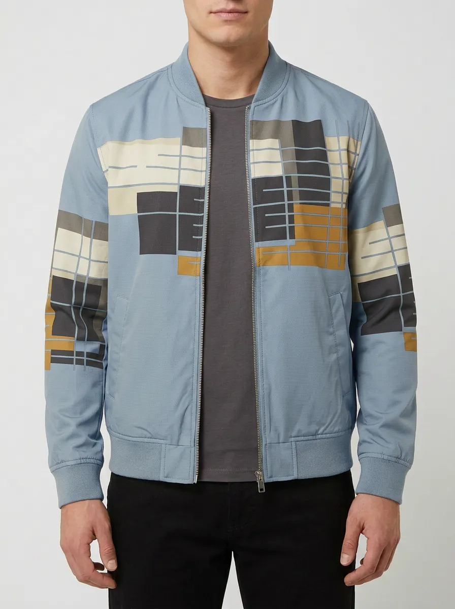 Geometric Print Baseball Collar Bomber Jacket