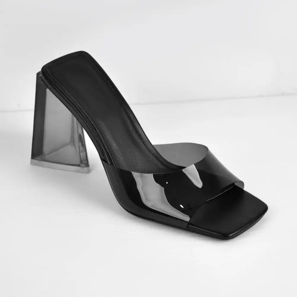 Clear Chunky Heel Mule Sandals