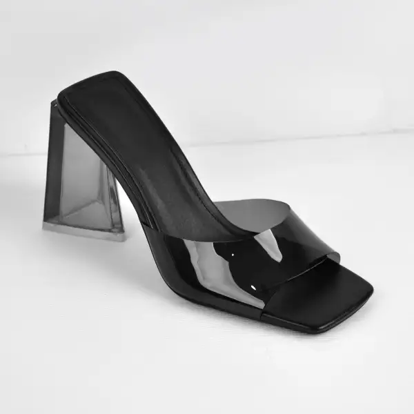 Clear Chunky Heel Mule Sandals
