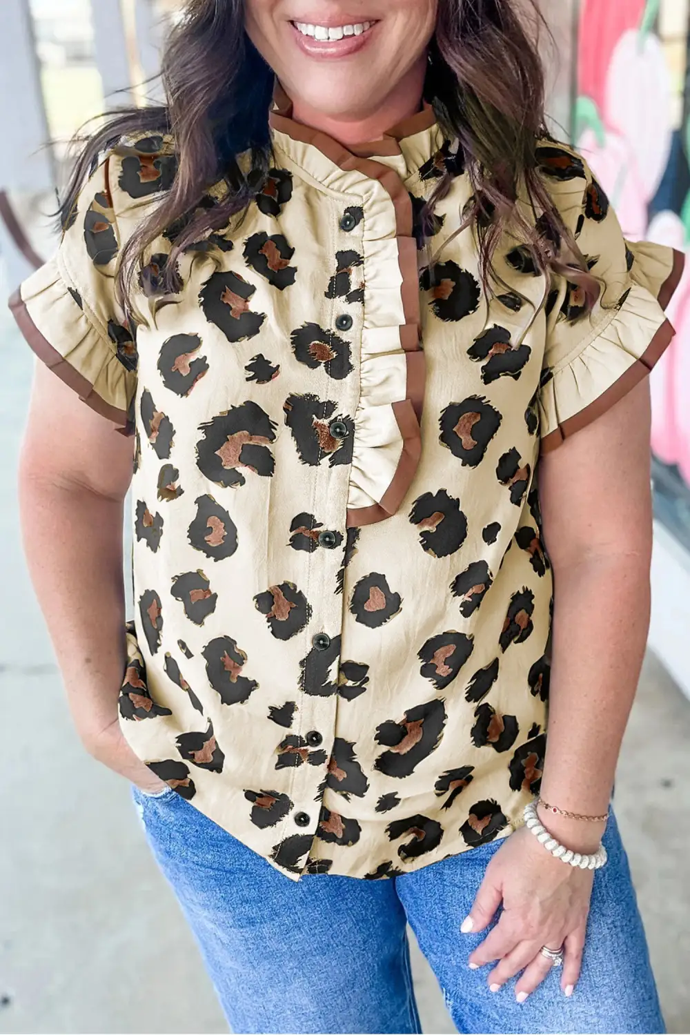 Women's Leopard Print Colorblock Short Sleeve Top