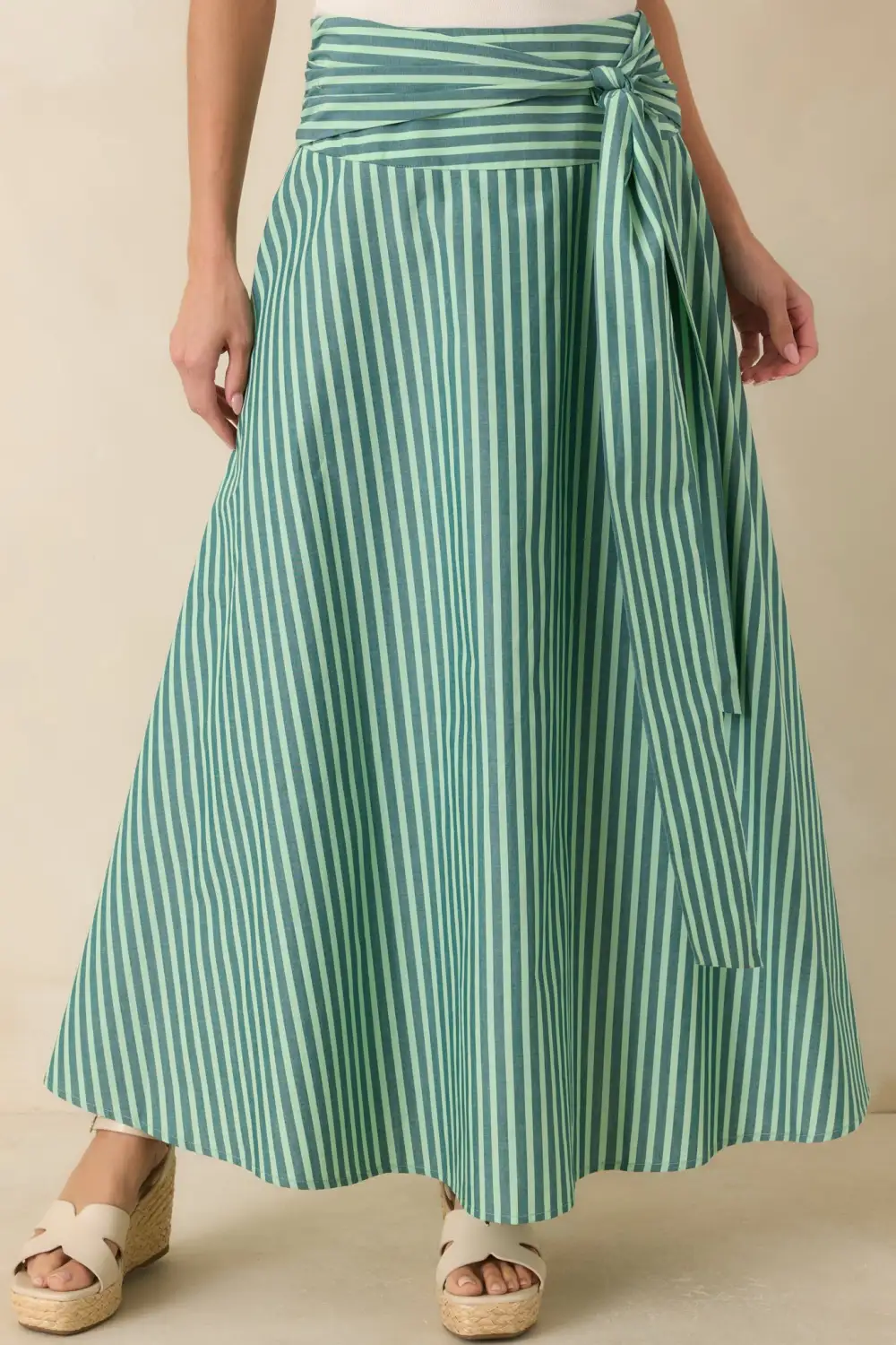 Red Striped Cotton Maxi Skirt