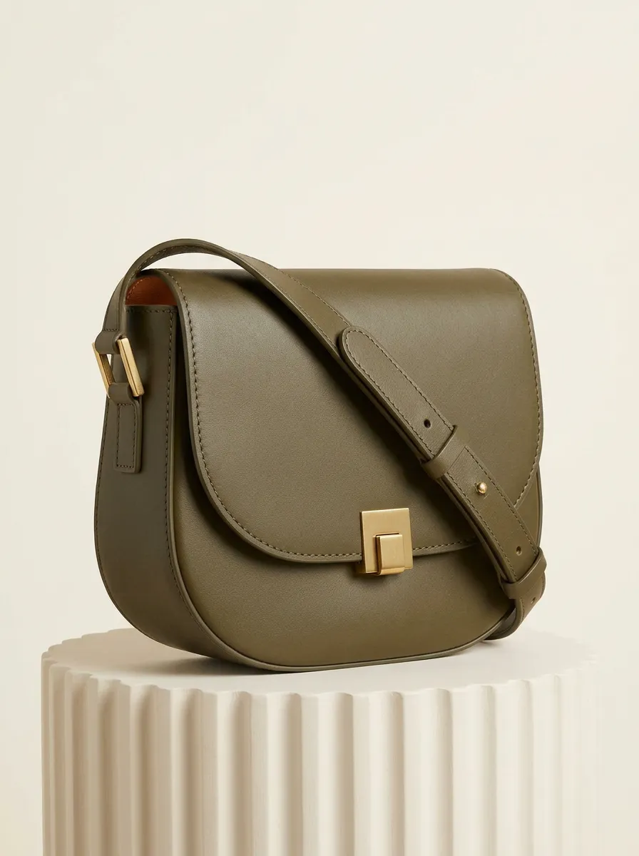 Women's Minimalist Olive Green Solid Leather Crossbody Bag
