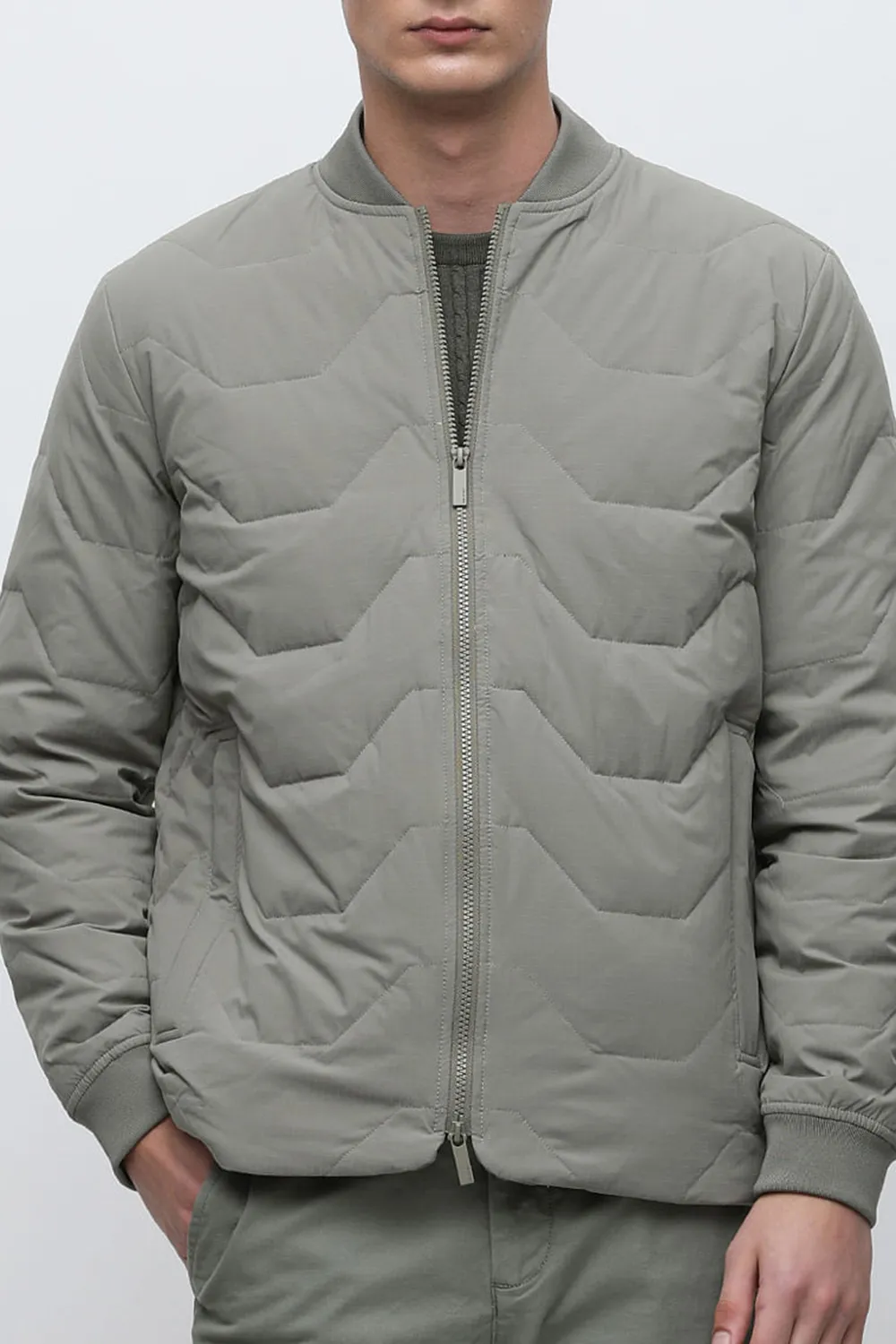 Black Quilted Redown Bomber Jacket