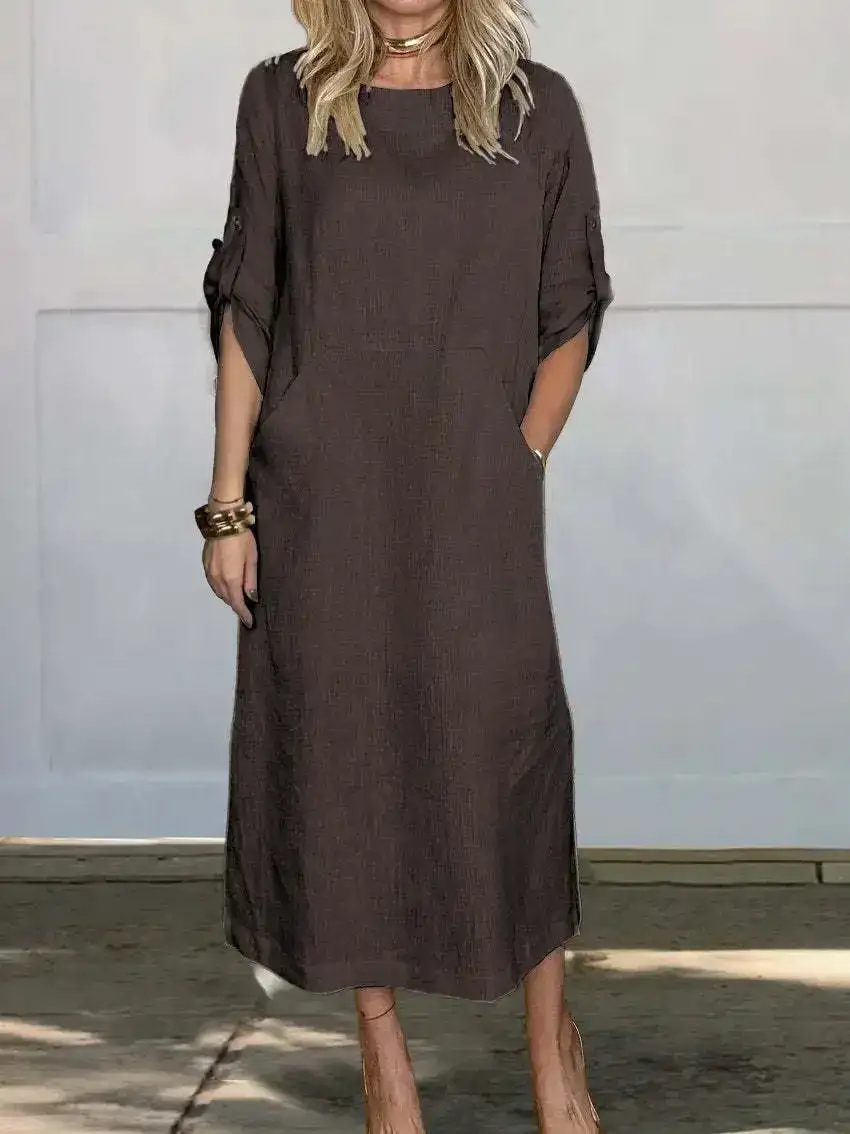  Breezy Loose Fit Pocket Midi Dress