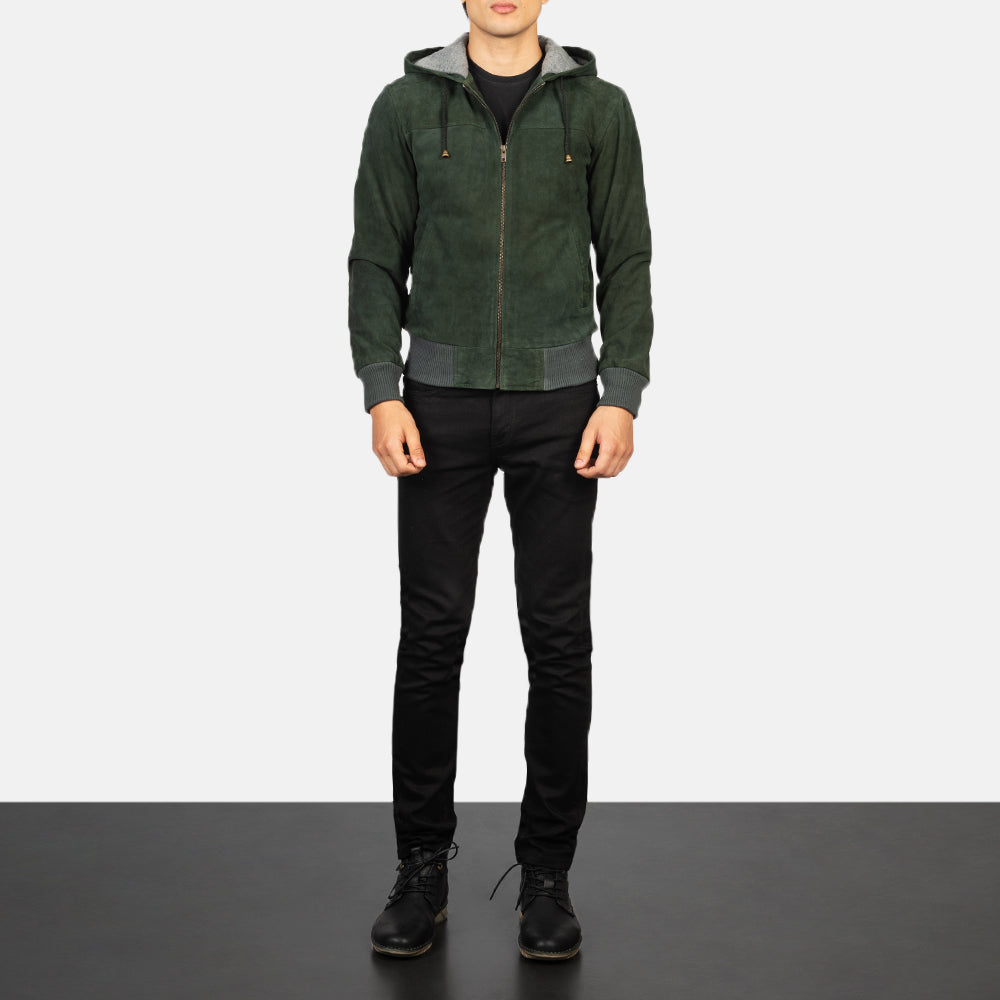 Men's Bomber Hooded Suede Jacket