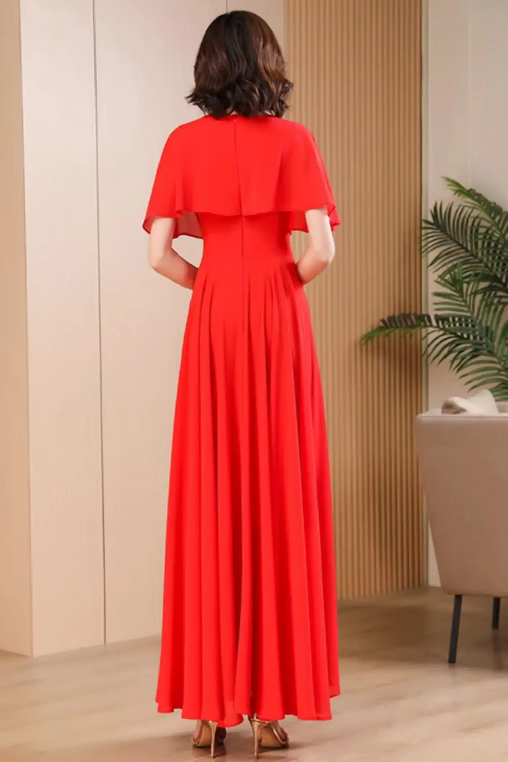 Refined Chiffon Swing V Neck Maxi Dress