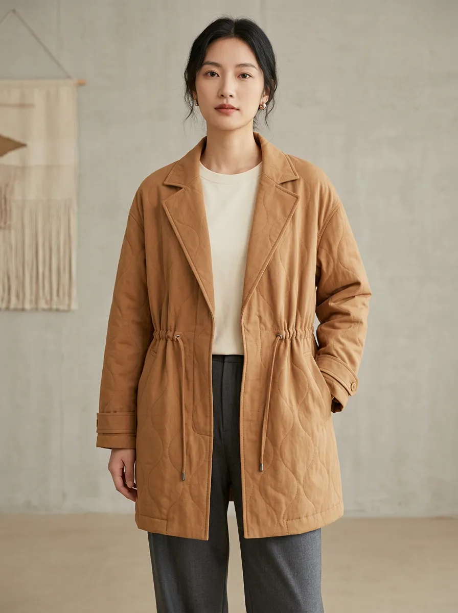 Quilted Drawstring Waist Jacket