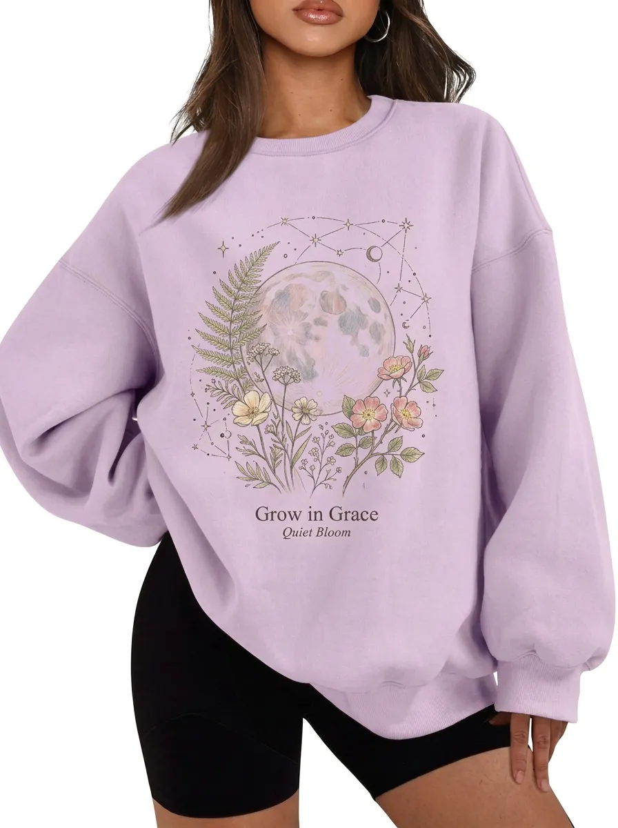Women's Celestial Moon Floral Grow in Grace Graphic Sweatshirt