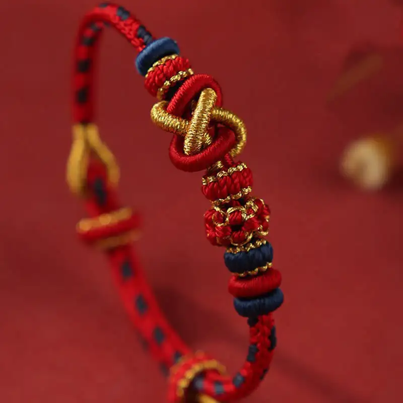 Handcrafted Peach Blossom Knot Rope Adjustable Bracelet
