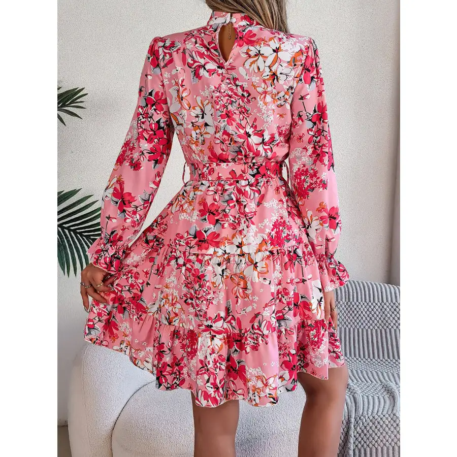 Soft Everyday Mock Neck Flounce Sleeve Mini Dress