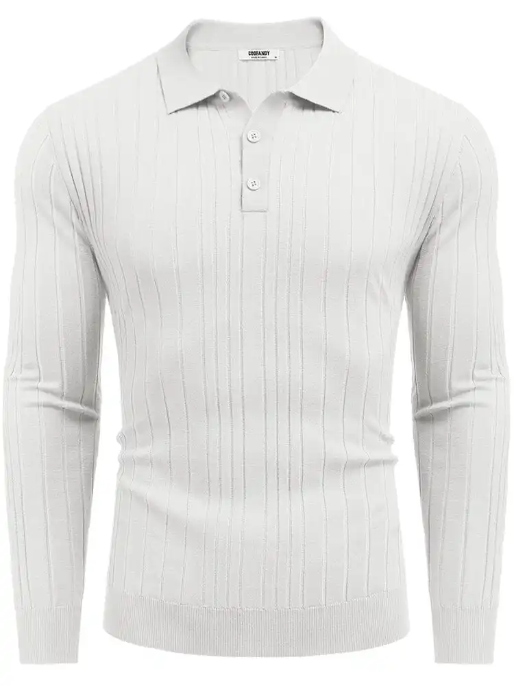Versatile Ribbed Knit Polo Shirts Sweater