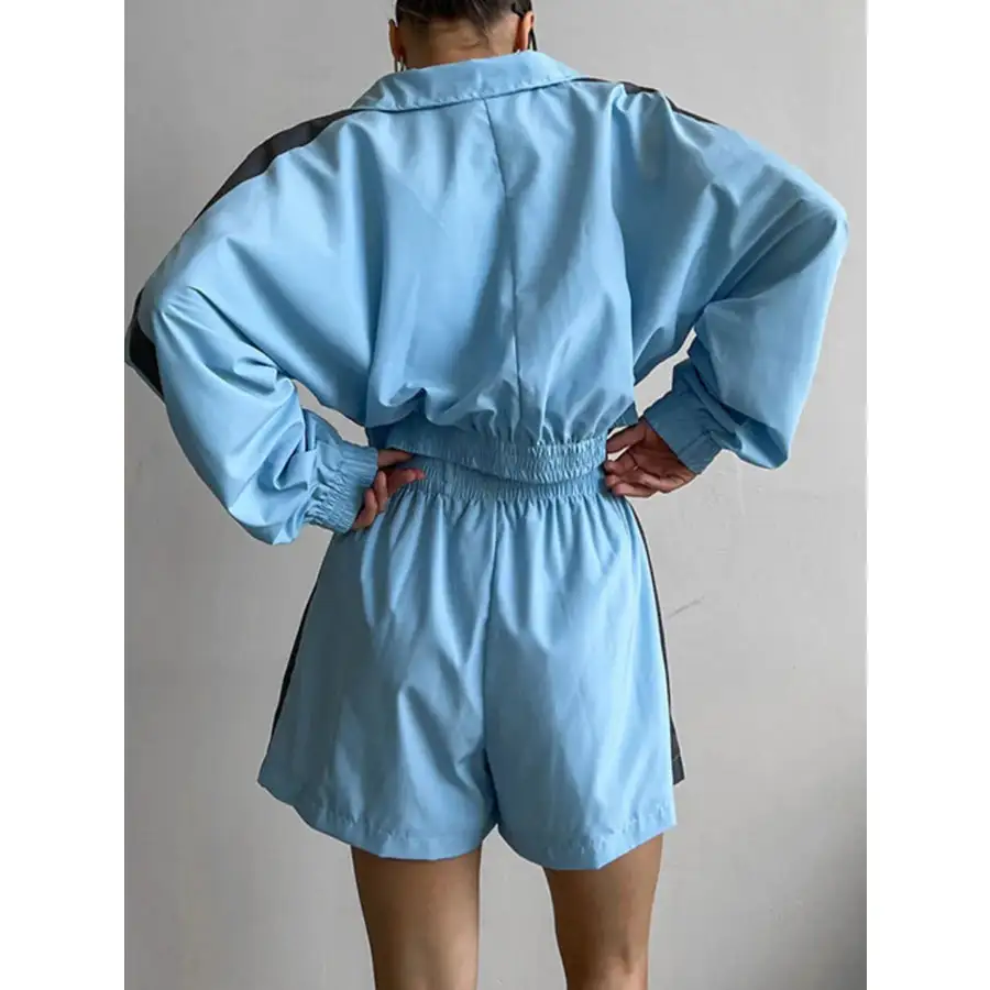 Zip Up Long Sleeve Jacket and Shorts Set